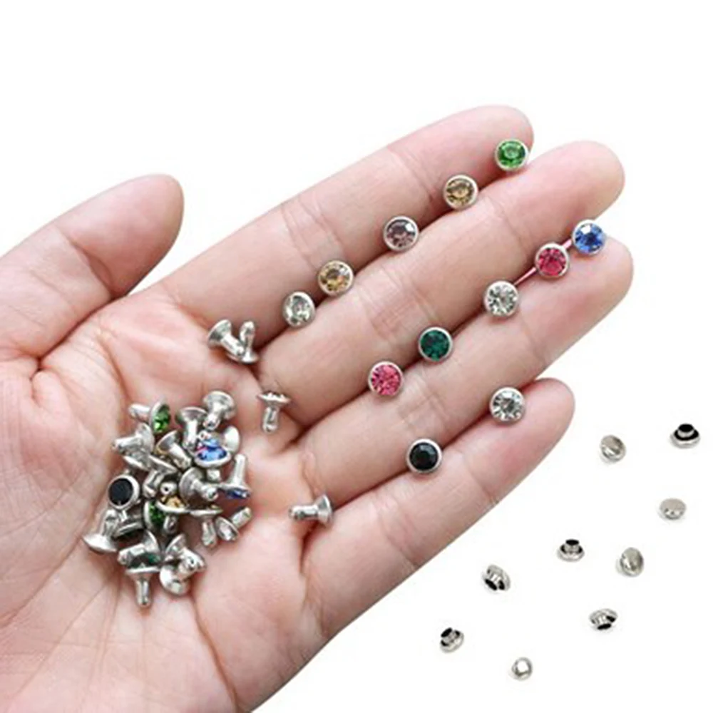 6mm 50Set Color Rhinestone Rivet Material for Clothes Bags Hat Decoration DIY Hand Sewing Buttons Accessories