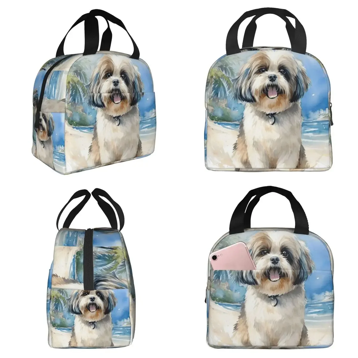 

Shih Tzu On The Beach Insulated Lunch Bag for Kids School Cooler Thermal Food Box Tote Portable Lunch Boxes Container