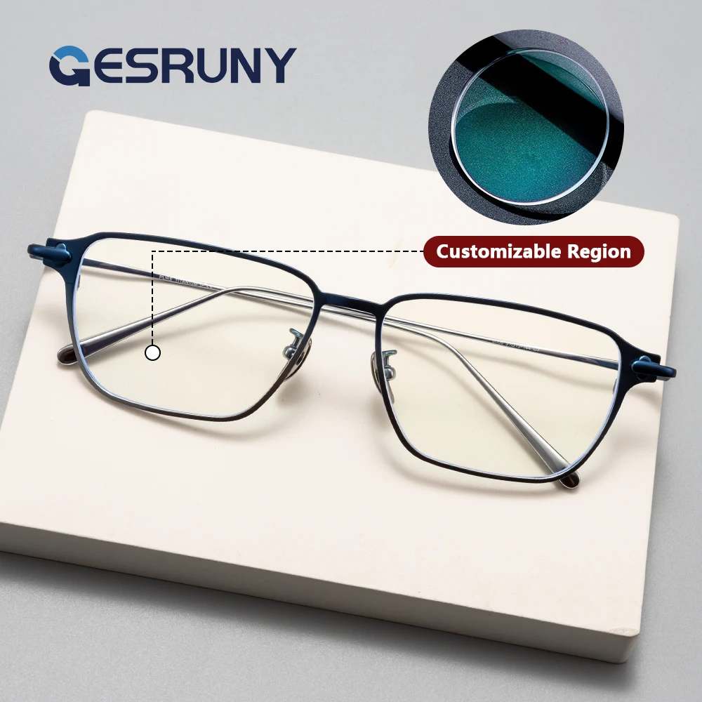 

Gesruny Titanium Square photochromic Prescription Glasses Reading Glasses for Men Optical Glasses Lenses Anti Blue Light Lens