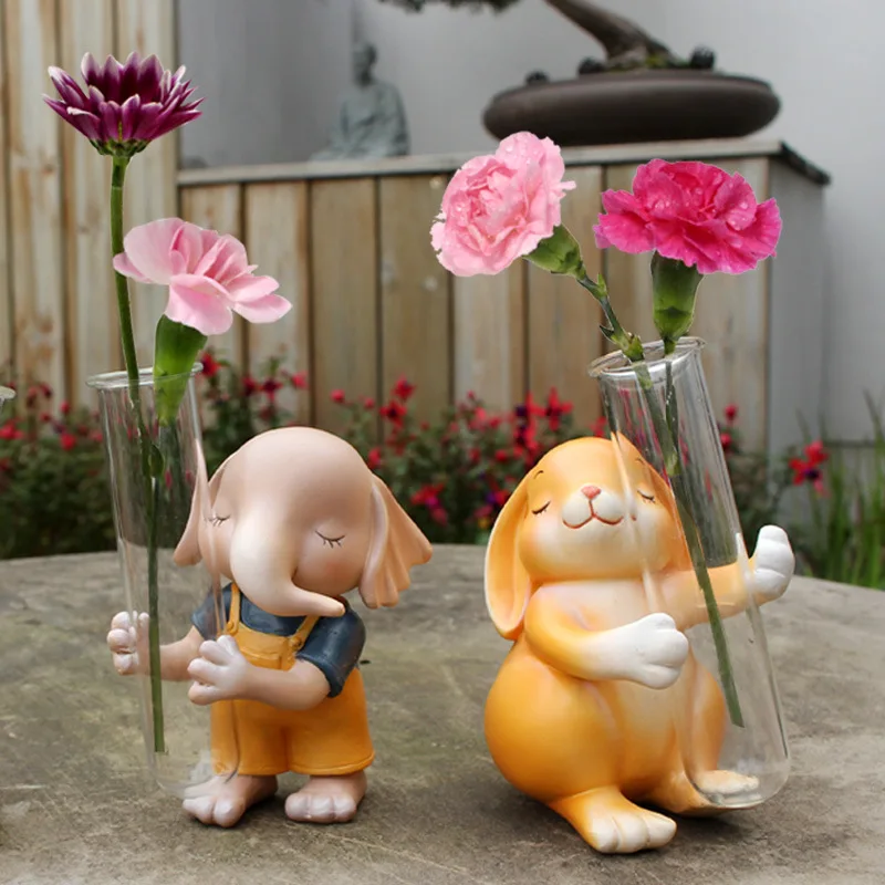 

Cute Animal Test Tube Flower Vase - Resin Desk Decor for Office & Home
