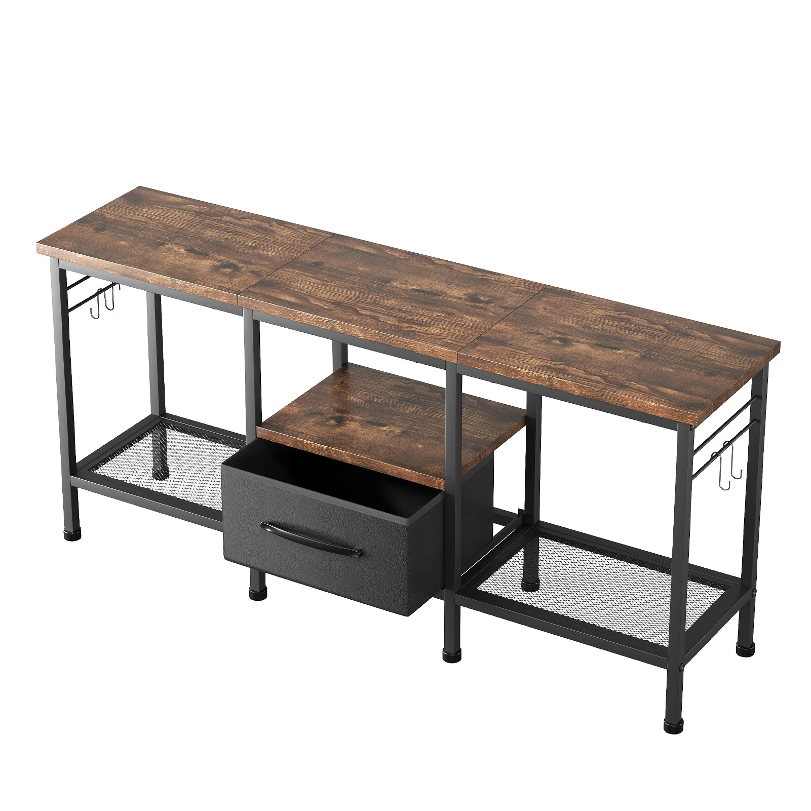 TV Stand with Fabric Drawer Open Storage Shelves Vintage Style Entertainment Center for 55 Inch TV Media Devices Game Consoles