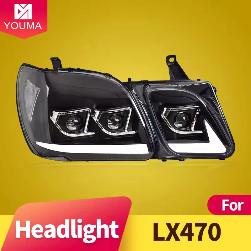 LED Headlight Assembly for Lexus LX470 1998-2007 DRL Dual Beam Lens Sequential Turn Signal Plug & Play No Error Assembly