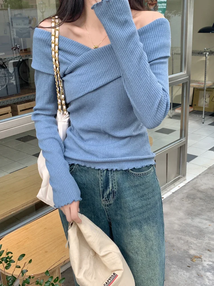 Sweaters Women Solid Slim All-match Elegant Off Shoulder Autumn Office Lady Trendy Knitwear Leisure Streetwear Stylish Classic