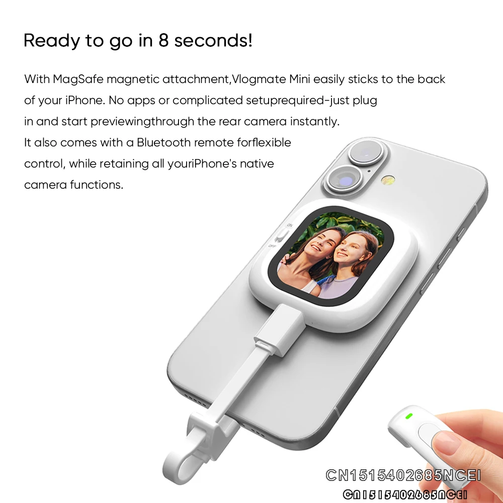 Founist Selfie-monitor Voor IPhone 5-17 – 2.13 Inch AMOLED, 700 Nits, Magnetisch, Plug-and-play