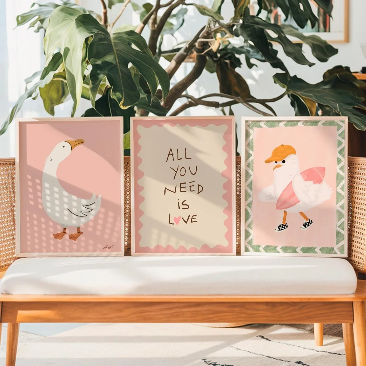 1/6pcs Funny Cute Animal Canvas Prints Poster Whimsical Skateboard Duck Art Prints Kid's Room Nursery Wall Art Home Decor Poster