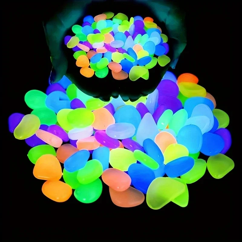 50-200pcs Glow in The Dark Pebbles Luminous Mini Stones Decorative Stones Resin Stones for Garden Pathway Plants Aquarium Pot