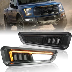 OVOVS LED White Daytime Running Light Amber Sequential Turn Signal Front Fog Lights for Ford F150 Raptor 2017 2018 2019 2020