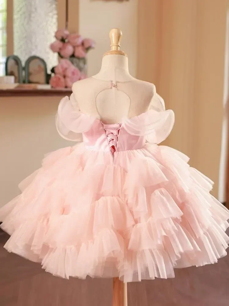 Robe de soirée princesse pour enfants, maille, perles, fibre, design, mariage, anniversaire, baptême, robes de fête pour filles, enfants, nouveau