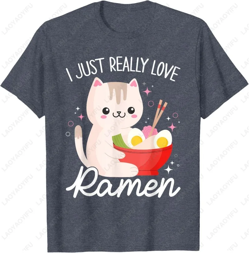 Eu apenas amo ramen gato anime kawaii otaku roupas unissex camiseta de algodão fuuny meowy dos desenhos animados o-pescoço impresso feminino homem topos