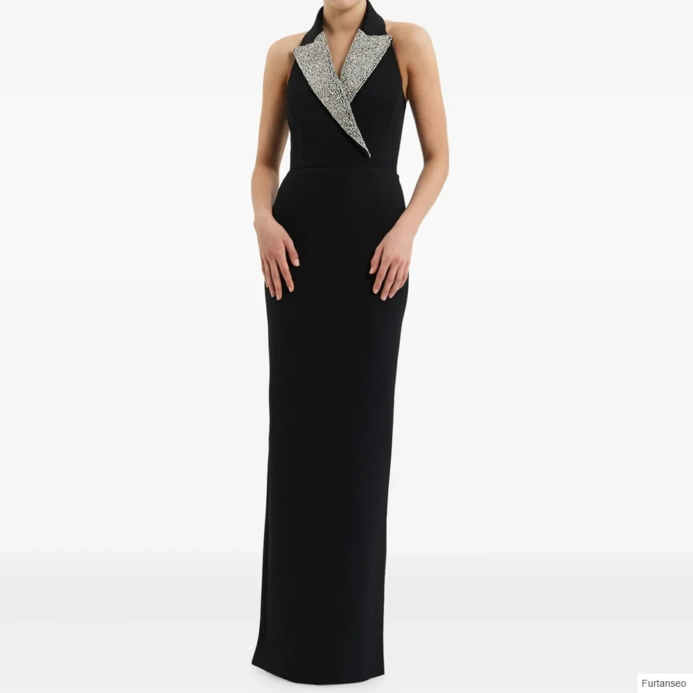 

Straight Women's Evening Dresses Floor-length V-neck Sleeveless Prom Gown Simple Fashion Crystal Backless Customized Gowns