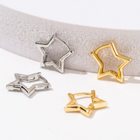Statement Gold Color Plated Bold Star Hoops Tarnish Resistant  For Women Huggies Earring Piercing Accessory Jewelry Gift