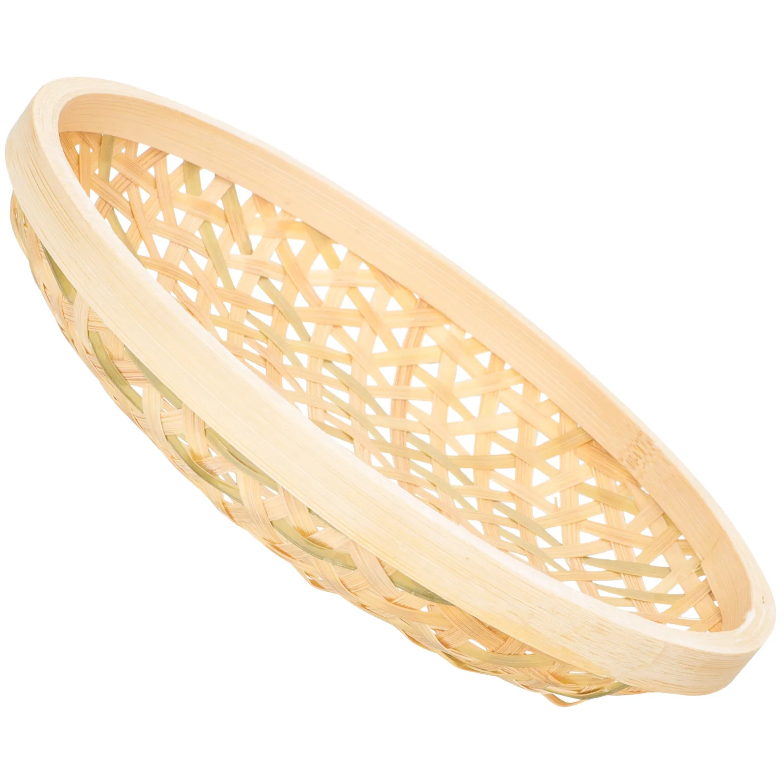 

Bamboo Woven Storage Basket Rustic Round Basket Multifunction Food Fruit Vegetable Storage Container Home Desktop Organizer