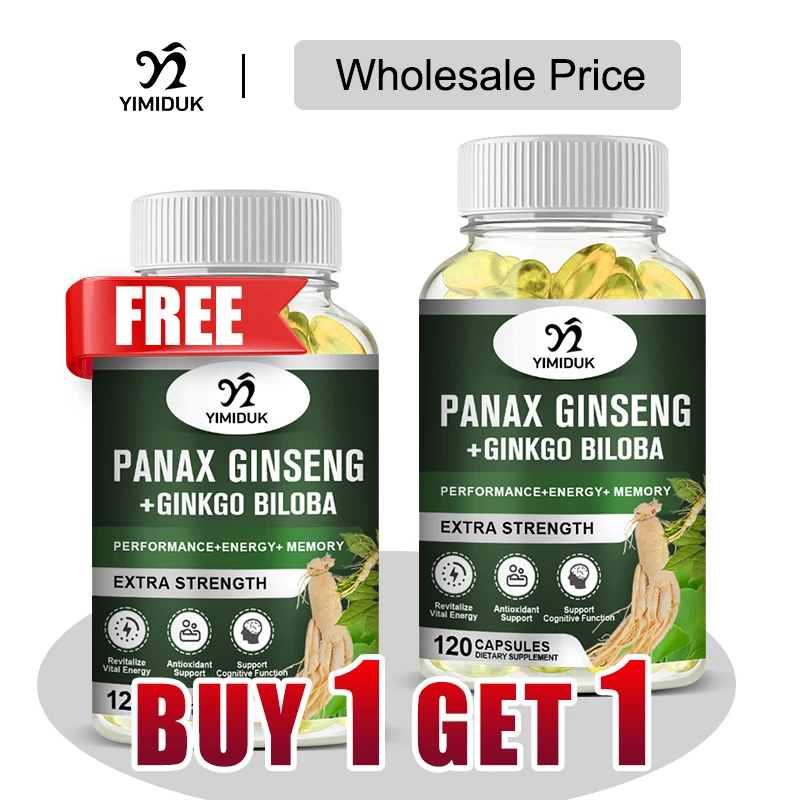 

Buy 1 Get 1 Free! Ginseng + Ginkgo Biloba Extract Supplement, for Boosts Stamina & Perfdrmance, Healthy Hormone Balance, Vegan
