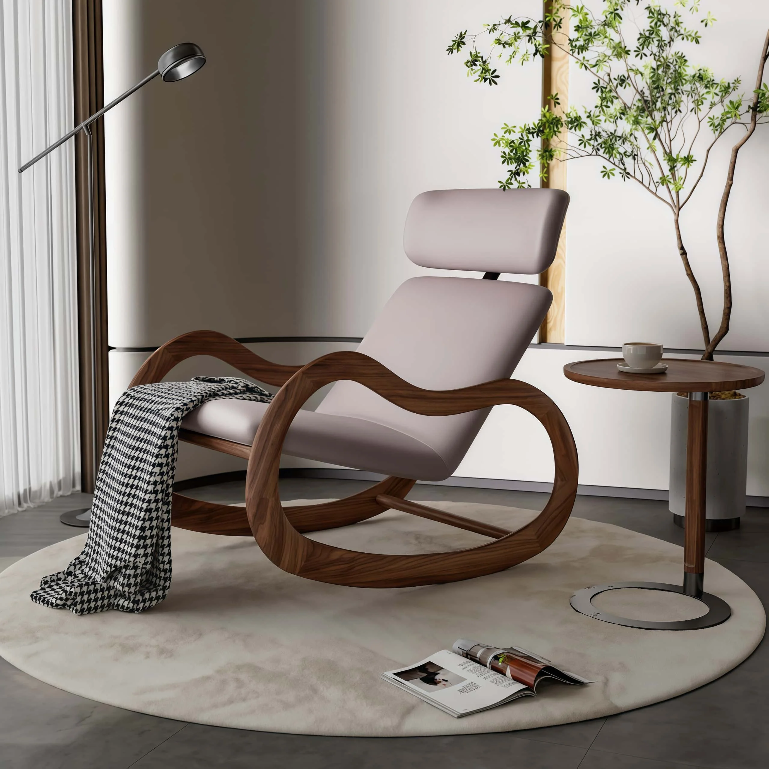 Designer Rocking Chair Recliner Vintage Style Teak Wood Armchair for Balcony & Garden