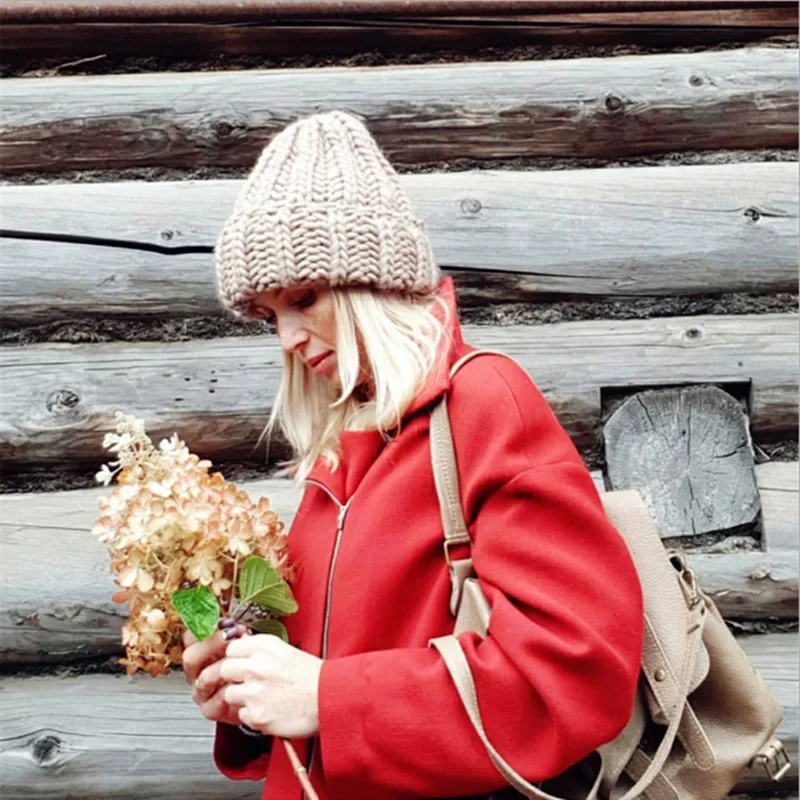 New Arrival Stylish Autumn Winter Warm Women Braided Crochet Wool Knitted Beanie Beret Ski Ball Cap Baggy Solid Hat Skullies