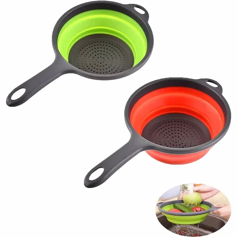 Chef Multifunctional Collapsible Drain Basket with Handle Round Retractable Washing Basket Kitchen Tool Vegetable Cleaning Basin