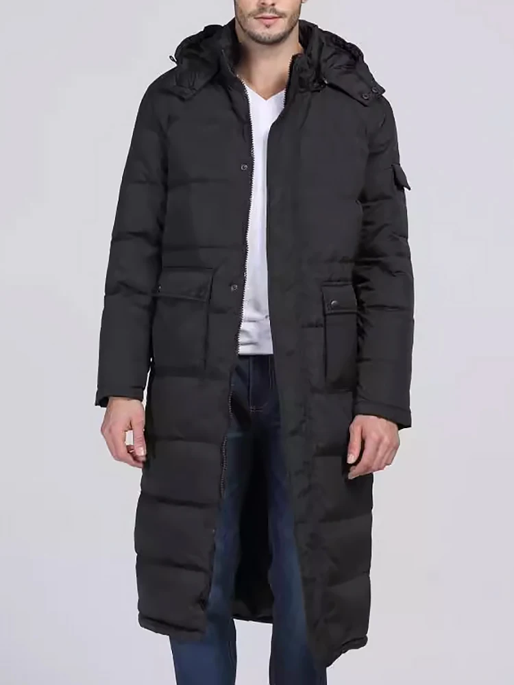 

Мужское удлиненное зимнее пальто из утолщенного хлопка, длиной ниже колена, модный городской стиль, со съемным капюшоном, подходит для путешествий