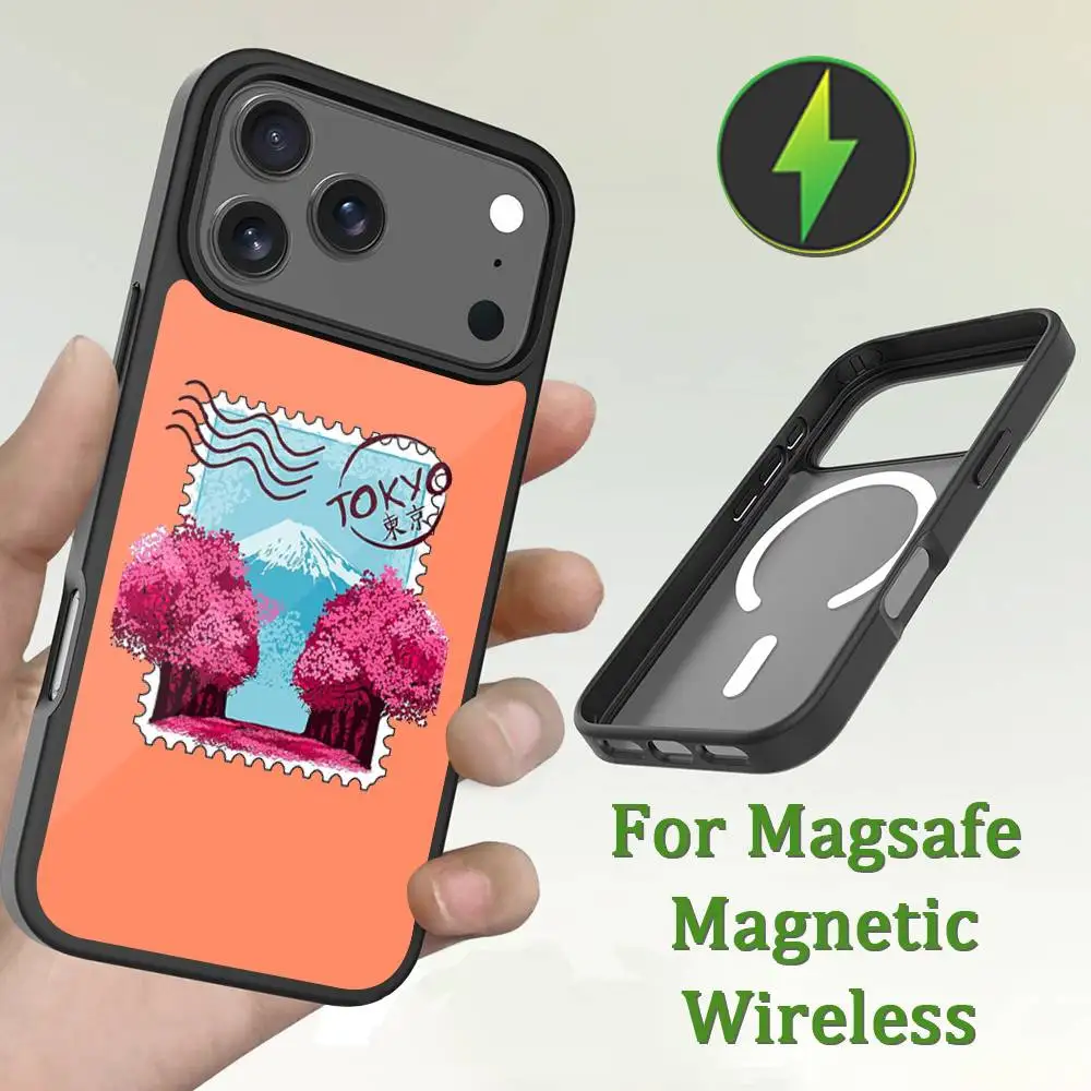 Funda de teléfono con sello artístico de billete de viaje para iPhone 13,12,11,16,15,17,14,Pro,Max,Plus,Mini,Magsafe, carga inalámbrica magnética