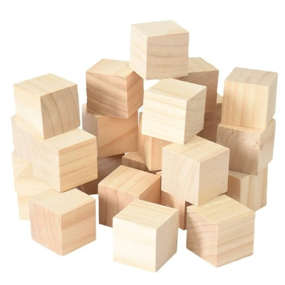 10pcs Hobby Natural Wooden Cube Unfinished Blank Woodwork Craft Wooden Square Block Summer Decor Puzzle Making Handmade Material