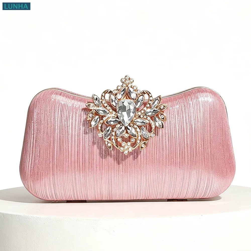 

Luxury Hard Shell Evening Clutch Wedding Formal Party Hardcase Clutches Handbag Crystal Floral Clasp Crossbody Purse for Women