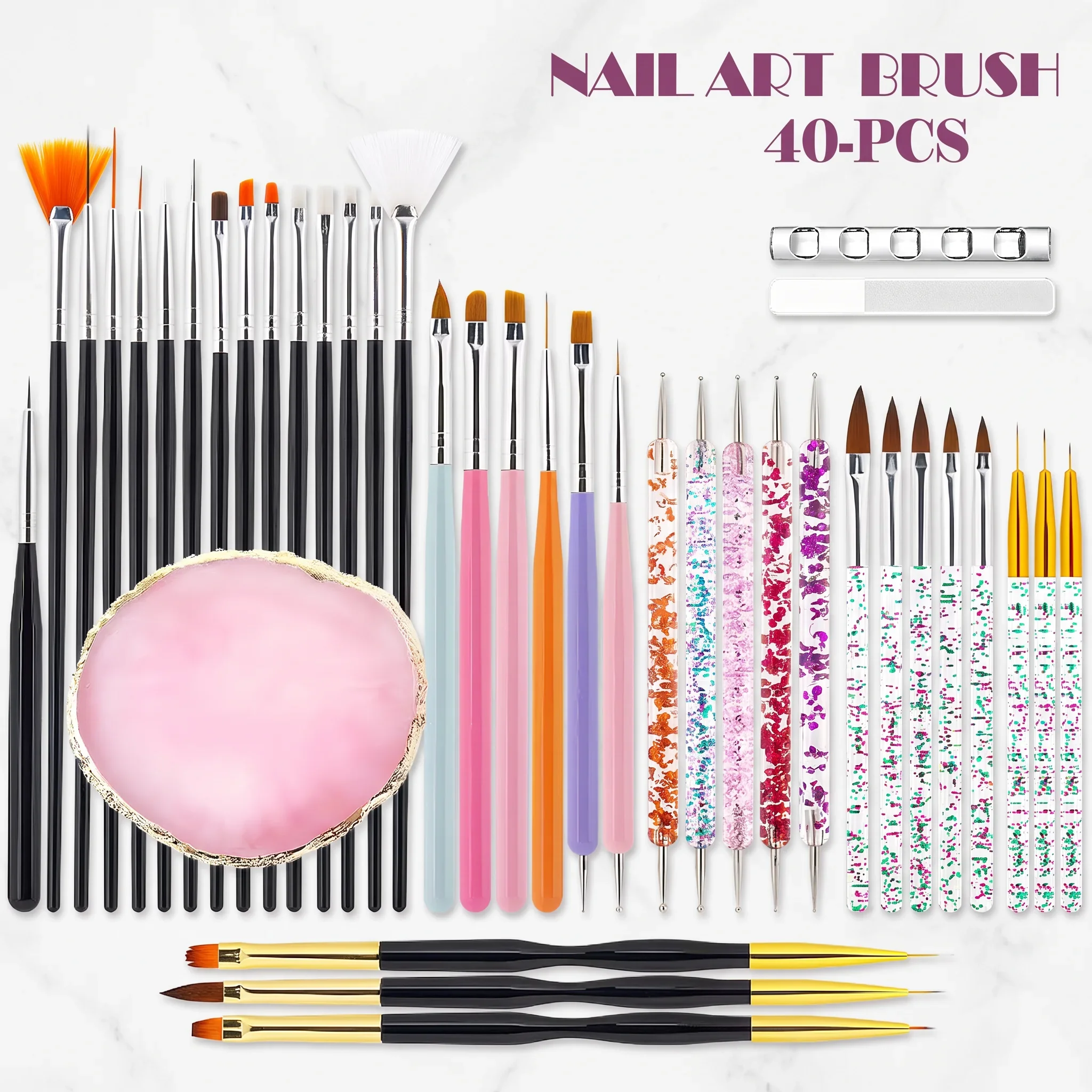 40-Piece Professional Nail Art Brush Set: Complete Nail Painting Kit, Multiple Combos, Essential for Home DIY & Nail Salons.