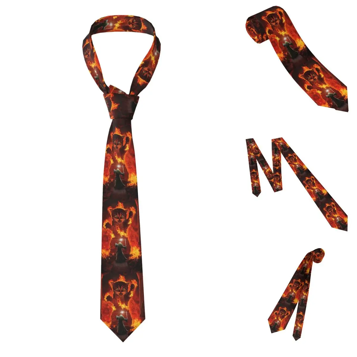 Balrog Cat Necktie for Men Silk Polyester 8 cm Neck Ties Wedding Business Tie Casual Gravatas