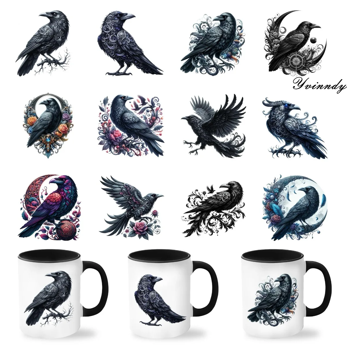 

12Pcs/Set Gothic Crow DIY Glass Jar Packaging Stickers UV DTF High Self-Adhesive Transfer Paper Decorating Cups And Bottles