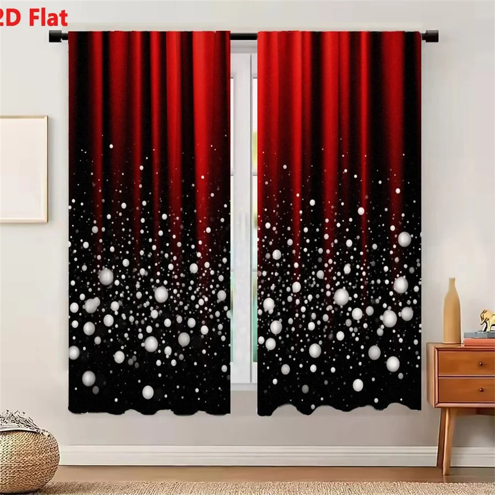 2Pcs Curtains 2D Flat Stage Theatrical Red Curtains With Black Background And White Circular Elements Decorative Snow Confetti E