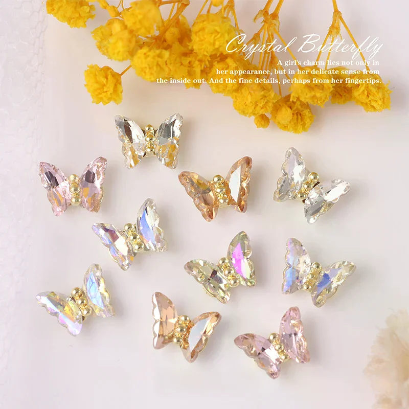 5 قطع الفاخرة كريستال فراشة مسمار الفن سحر 3D اليابانية سبيكة ربطة القوس فيونكة مجوهرات مسمار حجر الراين الديكور DIY الملحقات