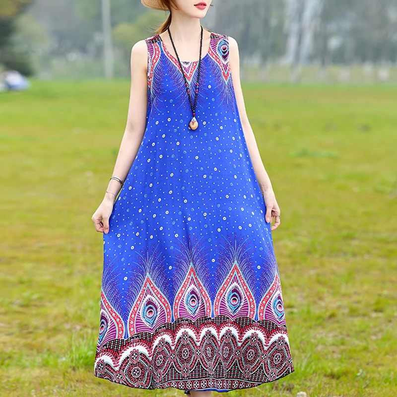 

Summer Vintage Dress 2024 New Sleeveless Elegant Long Dresses for Women Loose Summer Clothes High Quality