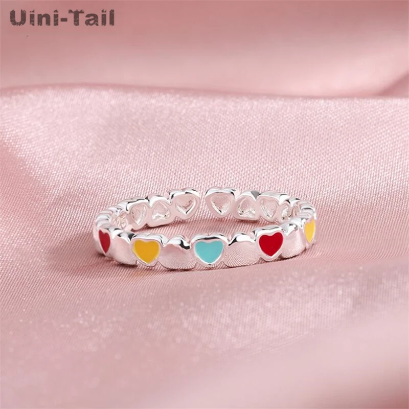 UiniTail Hot Sale New 925 Tibetan Silver Simple Color Heart shaped Open Ring Fashion Trend Delicate Temperament Sweet Ring JZ250