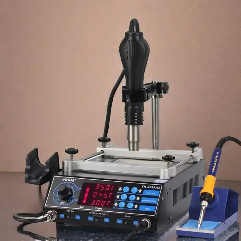 853AAA 3 In 1 LED Display BGA Rework Löten Station Heißluft Pistole PCB Vorwärmen Station Entlöten Lötkolben Werkzeuge