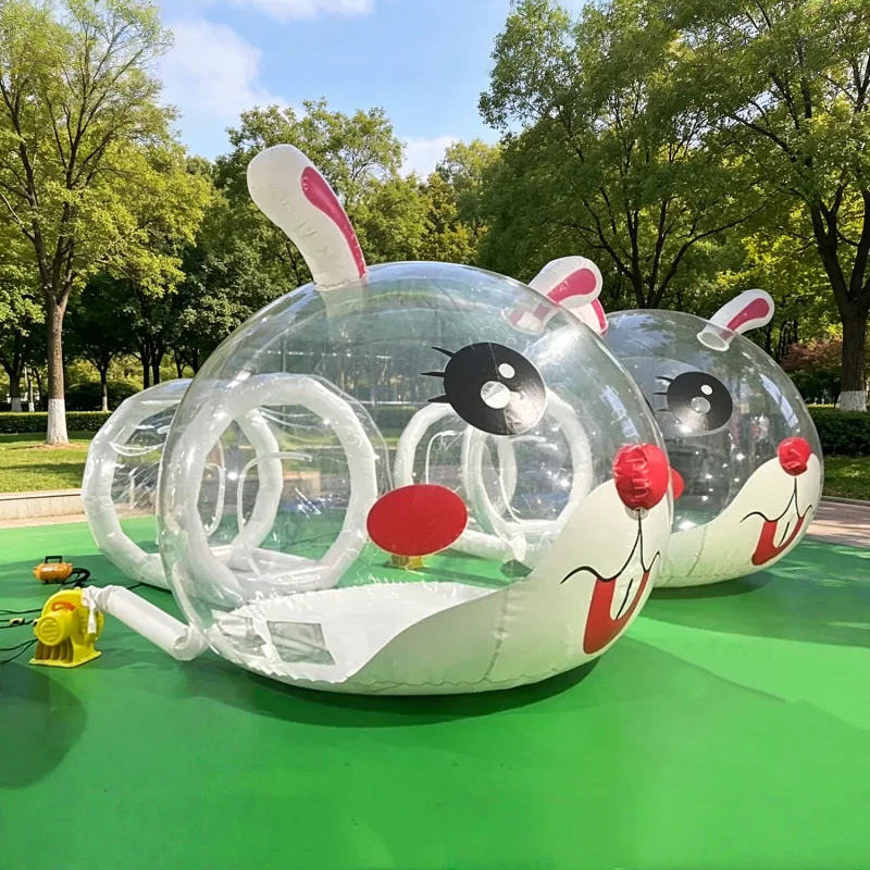 Inflatable Bubble House, Cartoon Rabbit Design, Transparent PVC Tent, Connect Tunnel, Birthday Party Event Decoration Facility