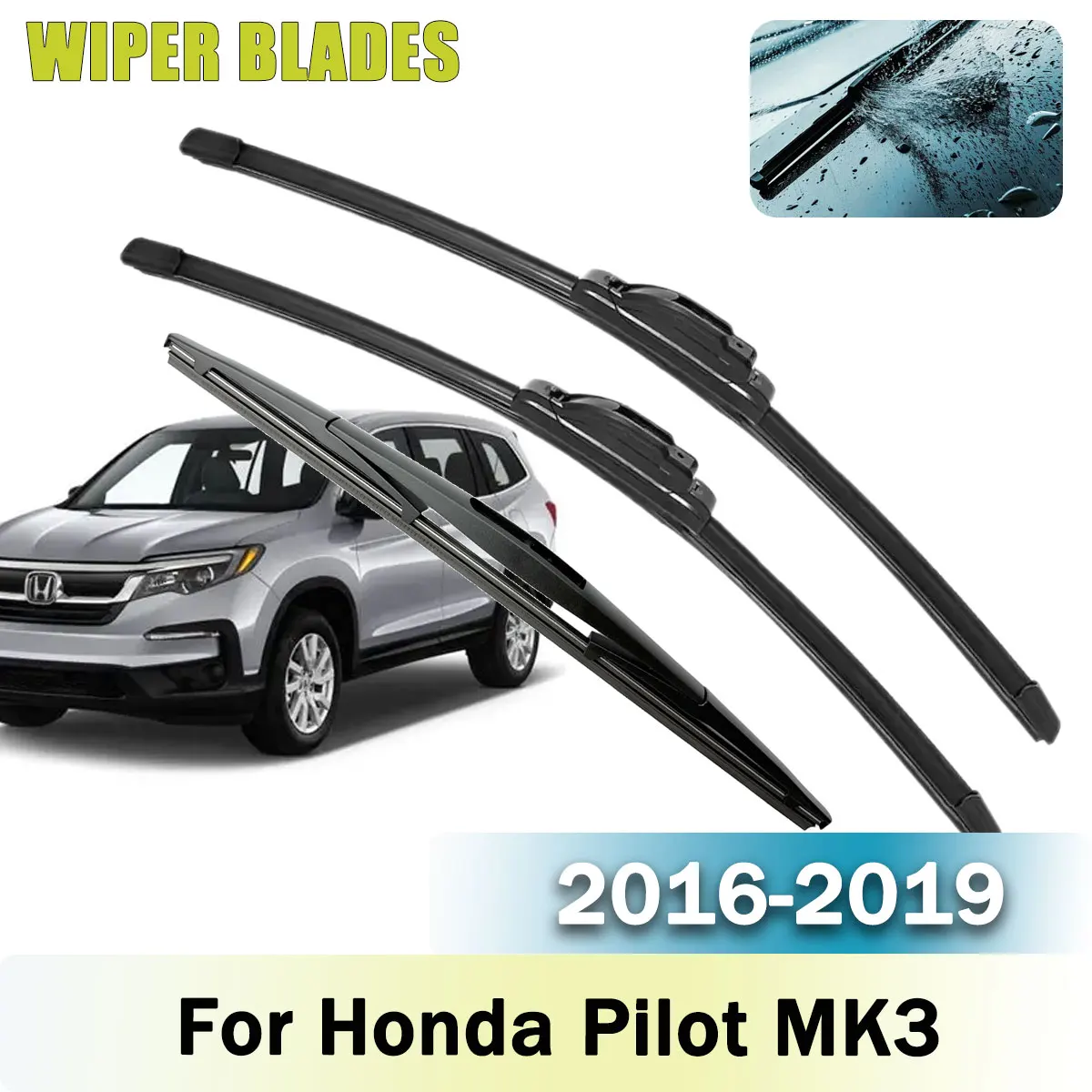 

Car Front Rear Wiper Blades Brushes Set 3PCS For Honda Pilot MK3 2016-2019 Accessories Window Windscreen Windshield
