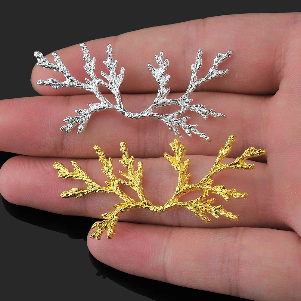 10pcs/lot 25x59mm Bridal Metal Pine Tree Branch Brass Filigree Flower Wrap Connectors for Diy Jewelry Making Wedding Headdress