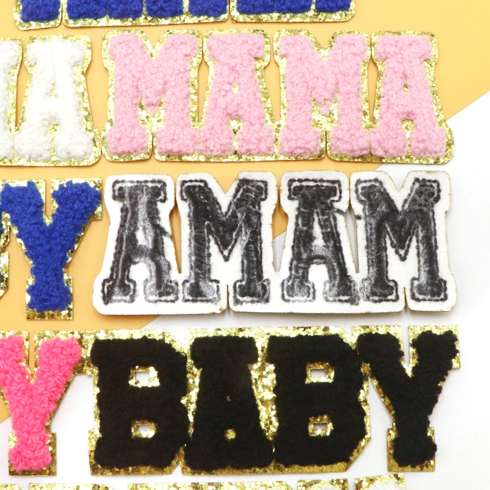 1 قطعة ماما الطفل رسالة الشنيل مسار الحديد على التصحيح للملابس DIY بها بنفسك بقع المطرزة على الملابس الخياطة التصحيح منصهر زين