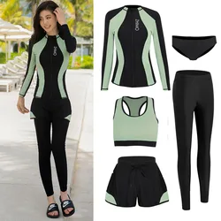 5pcs/set Rash Guard for Women,  Long Sleeve Shirts, Full Body Dive Skin Rashguard Swim Shirt Sun UV Protection Bathing Suit