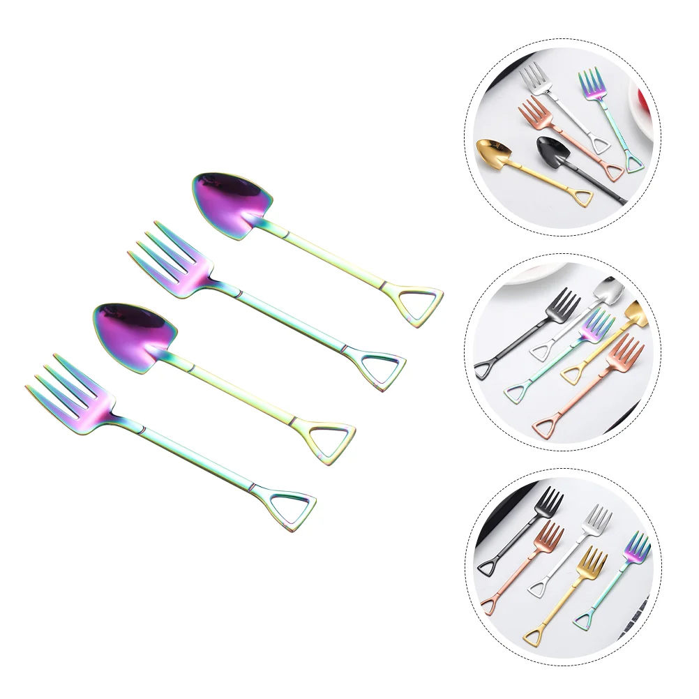 

4 Pcs Stainless Steel Dessert Spoon Set Elegant Coffee Ice Cream Scoop Fruit Fork Smooth Lines Wear Resistant Rustproof Easy