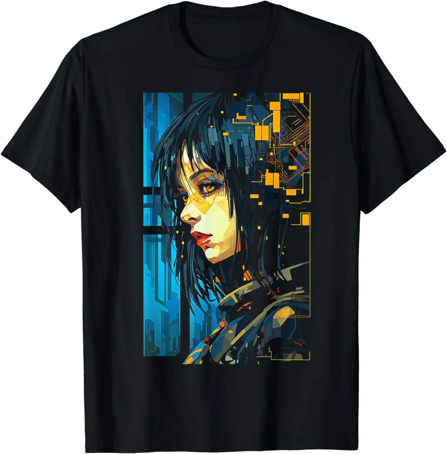 Anime Geometric Art Women Portrait Graphic Motif Anime T-Shirt