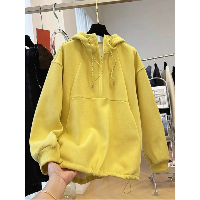 

Корейская утепленная флисовая толстовка с капюшоном для осени и зимы, большие размеры, теплая, комфортная, с длинными рукавами, повседневная уличная одежда