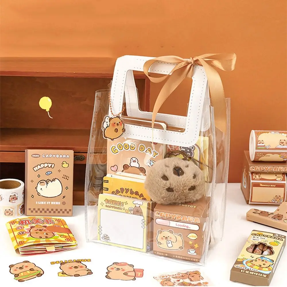 

70/73/105pcs Cartoon Capybara Stationery Set Kawaii Large Capacity Capybara Sticky Notes Soft Grip Pens Stuffed