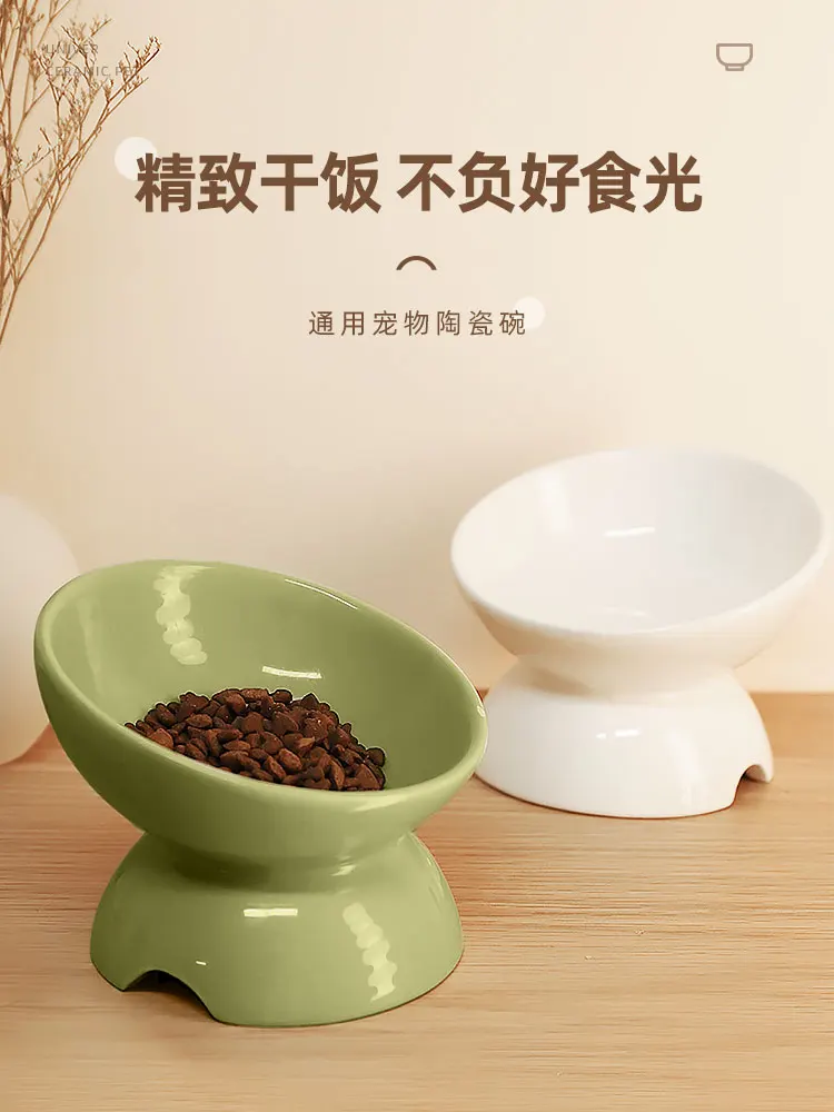 The product can be customized.Cat Bowl Ceramic Food Bowl Cat Food Bowl Plate Water Feeding Oblique Rice Bowl Pet Dog