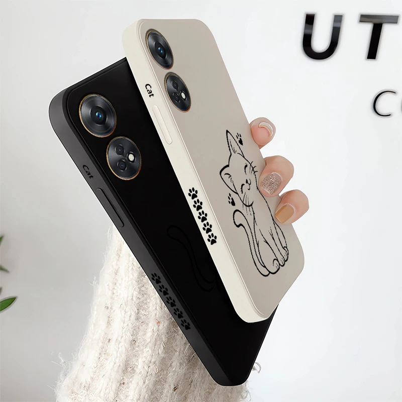 Drawing Sketch Line Cat Phone Case For OPPO Reno 8T 8 Pro 7 6 5 4 Lite 2Z 7Z 5Z 4F 5F 2F Silicon Soft Shockproof Back Cover Etui view 4