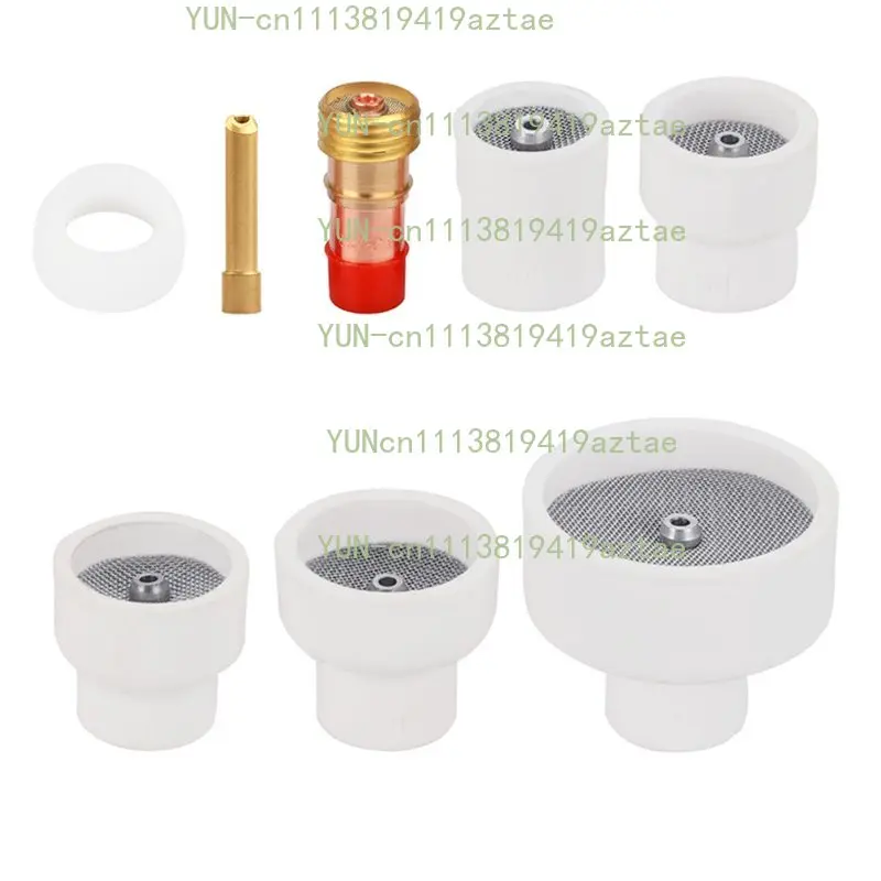 ABRE-TIG Welding Kit 8Pcs White Nozzle Alumina Cups Stubby Collets Body Gas Lens Sets For WP17/18/26 TIG Welding
