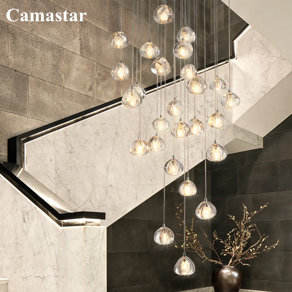 Clear Crystal Clustre Chandelier LED Modern Raindrop Staircase Pendant Light Fixture Home Ceiling Lamp for Living Room Bedroom