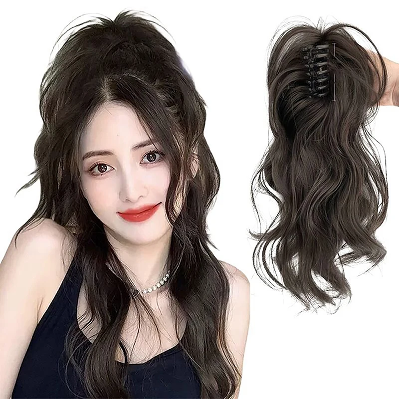 Synthetic Claw Clip Ponytail Hair Extensions Short Curly Natural Tail False Hair For Women Horse Tail Black Hairp