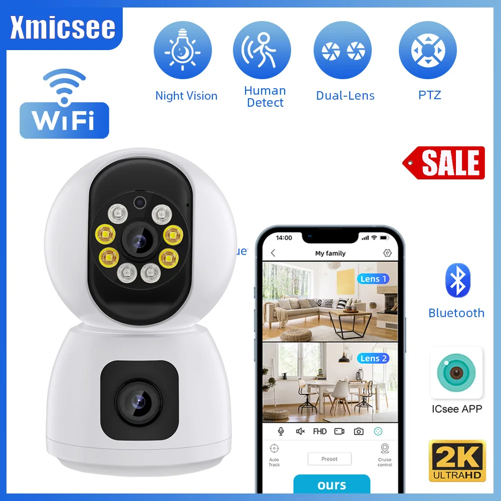 

Xmicsee IP Camera 4MP WiFi Camera Dual Lens Auto Tracking Ai Human Detection Indoor Camera Video CCTV Surveillance Baby Monitor