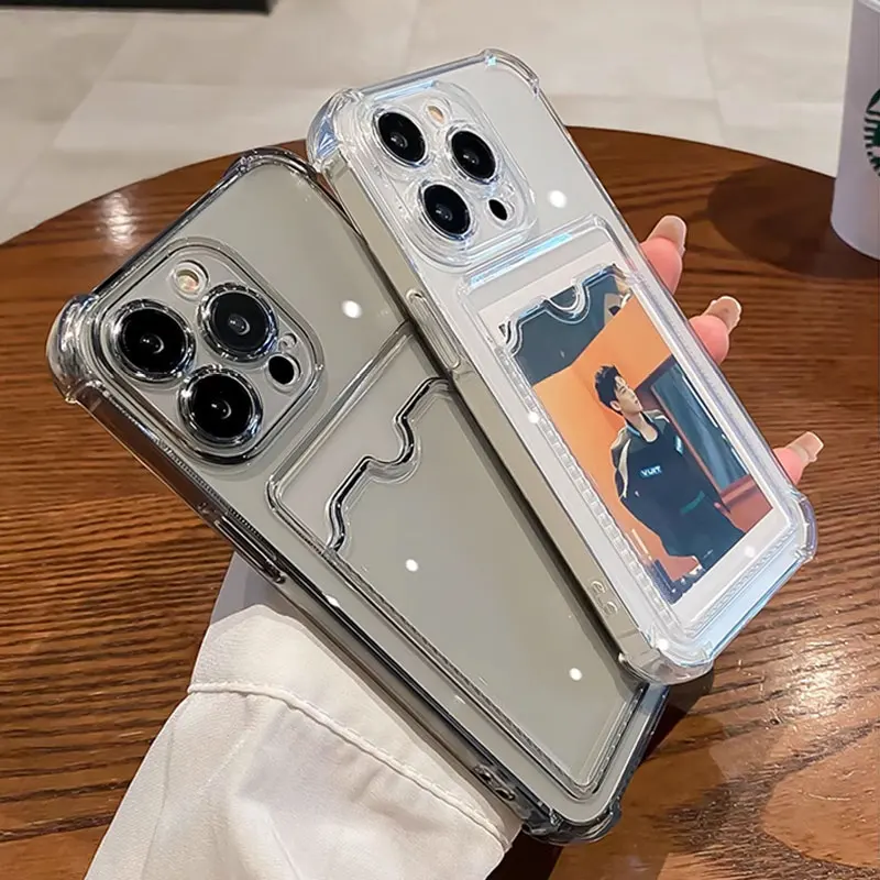 Transparent Card Slot Bag Holder Case For iPhone 16 15 14 13 12 11 Pro X XR XS Max Mini Plus Clear Wallet Shockproof Soft Cover view 6