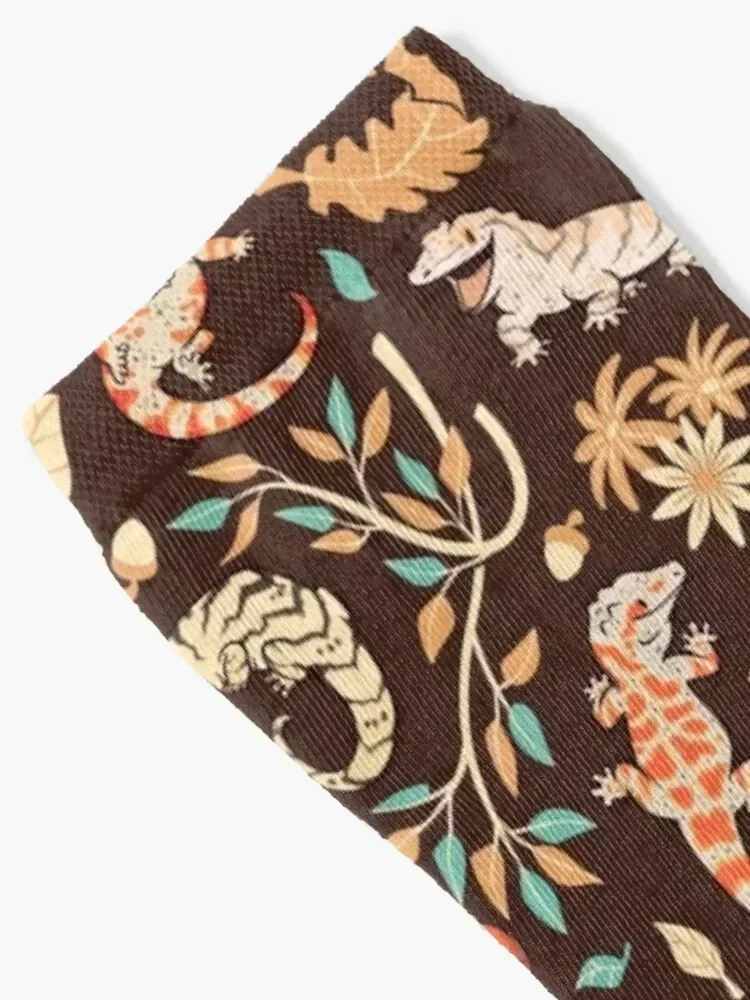 Autumn geckos in dark brown Socks FASHION floor ankle hip hop Mens Socks Women's