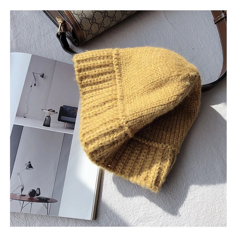 KPOP Knitted Woolen Hat Slimming Fisherman Hat Black Shaggy Bucket Hat Autumn Winter Solid Color Couple Hat